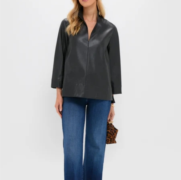 NEW With TAGS Tuckernuck Black Leather Margot Top Pop Over - Picture 1 of 6